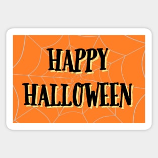 Happy Halloween Spider Web with Black Lettering on Orange Background Sticker